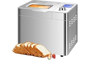 COOCHEER Máquina de pan de hasta 900 g, Programas inteligentes y automáticos, 3 tamaños de pan, 550 W, 36 x 22 x 30 cm, color plateado