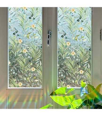 Runtoo Fensterfolie Sichtschutz – Regenbogen-Boho-Blumen, 40x101,6 Cm, Statisch Haftend