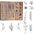 Rubber Stamp Wooden S,22PCS Plant Patterns With 4 Sizes,Vintage Natural Floral Wooden Stamps For Postcards,DIY Crafts, Scrapbooking Clay Stamps