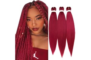 TESS 66 cm Pelo para Trenzas Africanas 1Pcs, Trenzas Postizas Rojo 90g/pack Pelo Sintetico para Trenzas