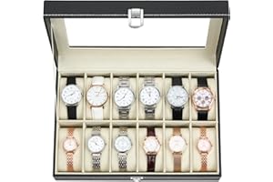 Ohuhu Scatola porta Orologi a 12 Scomparti, Custodia Orologi con Coperchio in Vetro e Cuscinetti Rimovibili in Velluto, Porta Orologi per Uomo e Donna, Regalo per il Compleanno di San Valentino