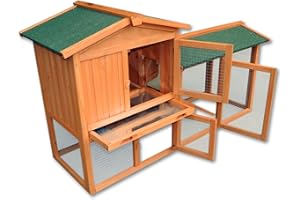 Wiltec 2 Etagen Nagerhaus 1470 x 520 x 855 mm, Hasenstall zweistöckig aus Fichtenholz, mit Bitumeneindeckung und Kotwanne, Kleintierhaus Freilauf Gehege