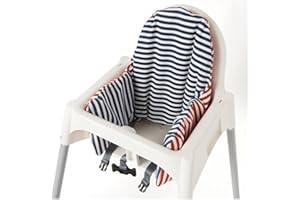 EVERESTBEAUTY Cotton Seat Cover for IKEA Antilop Highchair, Padded Forest Pattern, Foldable Blue Red Line Highchair Protector