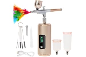 ‎PELCAS PELCAS Airbrush Set, Spritzpistole mit Kompressor 36PSI Kabelloses Airbrush-Kit Dual Action Wiederaufladbares Handheld Luftkompressor für Make-up Kuchendekoration Modellfärbung Nagelkunst Tattoos
