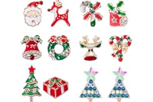 Rlbytia 6-16 Pairs Christmas Earrings Studs Snowman Reindeer Crystal Santa Hat Rhinestone Gift Snowflake Tree Earring Christmas Earrings Xmas Stainless Steel Women Kids