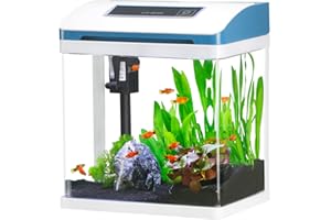 TARARIUM 7.5L Glass Fish Tank, Small Fish Tank with Filter and Colorful LED Light, Betta Shrimp Goldfish Guppy Jellyfish Starter Kits Self Cleaning Aquarium Tank, Office Desktop Decoration Kids Room Gift White