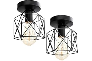 BIQING Vintage Ceiling Lights Flush Mount Pendant Light Fixture Metal Cage Basket Hallway Ceiling Lamps for Kitchen Bedroom Living Room, 2PCS(No Bulbs)