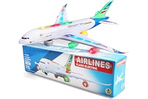 victob Large Aeroplane Toy with Bump & Go, Kids Airplane Toys with Flashing LED Lights and Sound, Christmas Birthday Plane Gift for Boys and Girls Ages 3+, Blue
