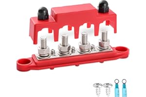 GQGP Blocco di Distribuzione dell'alimentazione 12V-48V DC Busbar 250A，Morsettiere Barra Collettrice con 4 x M8 Terminale a Bolts per Auto Camion Barca (Rosso)
