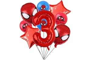 ZHIHUI Superhero Spiderman Birthday Decorations, Red Spiderman 3rd Birthday Balloons, 32inch number 3 Superhero Aluminium balloon, The Spiderman Birthday Balloons for Kids Birthday Baby Shower Decorations