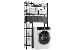 ‎SMIBUY SMIBUY Über-dem-WC-Aufbewahrungsregal, 6-stöckiger Bambus Großer Bad-Organizer mit Seitenböden und 2 Schubladen, Stabiler freistehender Raumsparer für Bad, Waschküche (schwarz)