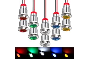 RUNCCI-YUN 10pcs 110V-220v 12mm DC Voyant Led En Metal,Led Indicateur Panneau,Temoin Lumineux, Pour Van,Bateau Et Autres Vehicules Universel(vert × 2 jaune × 2 rouge × 2 bleu × 2 blanc × 2)