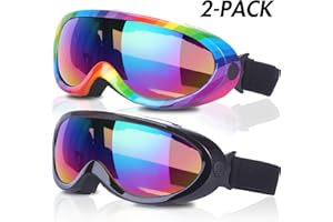 Yizerel Ski Goggles, Pack of 2, Snowboard Goggles for Kids, Boys & Girls, Youth, Men & Women, with UV 400 Protection, Wind Resistance, Anti-Glare Lenses, New Edition