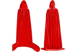 BUOAZR Rojo Largo Capa con Capucha Terciopelo, 140cm Capa Vampiro, Unisex Capa de Halloween para Halloween Carnaval Navidad Fiesta Disfraces(L, Rojo)