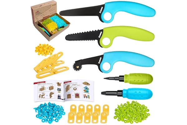 ZLemma Kit Outils Créatifs en Carton 401 Pièces | Couteau Sécurisé, Rouleau, Tournevis, Boulons et Écrous | Coffret Cadeau Enfant DIY