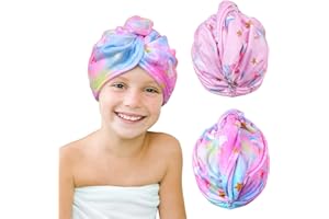 Beinou Mikrofaser Handtuch Haare, 2 Stück Turban Handtuch mit Knopf Haarturban Schnelltrocknend Towel Lange Haare für Frauen Kinder