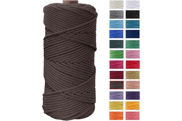 JeogYong Corde Macramé 4mm x 100m Fils Macrame Coton Ficelle Naturelle Cordon Bricolage Cordelettes pour Tentures Murales, Tissage Attrapeur de Rêves, Suspension Plante Décorations (Marron)