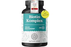 ‎NATURE LOVE Nature Love Biotin Komplex - mit Zink, Selen, Silizium & Vitamin B5 - hochdosiert mit 10.000µg Biotin - 365 Tabletten für Haare, Haut und Nägel - Haar Vitamine im Jahresvorrat - vegan & laborgeprüft