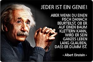 Schatzmix Blechschild Spruch Einstein Jeder ist EIN Genie Metallschild Wanddeko 20x30 tin Sign