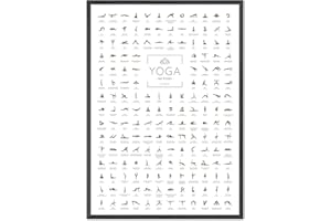 JUNOMI® Yoga Poster DIN A2 with frame black, yoga accessories for studios and exercises at home, perfect yoga gift idea, exercises for beginners and professionals | with frame