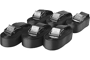 SANDAX Lot de 6 Sangles d'arrimage avec Boucle, Ceinture à Blocage par Serrage, Sangles de Fixation Charge Max. 250 kg, Selon DIN en 12195-2, Longueur 3m Largeur 25mm, en Une pièce, Noire