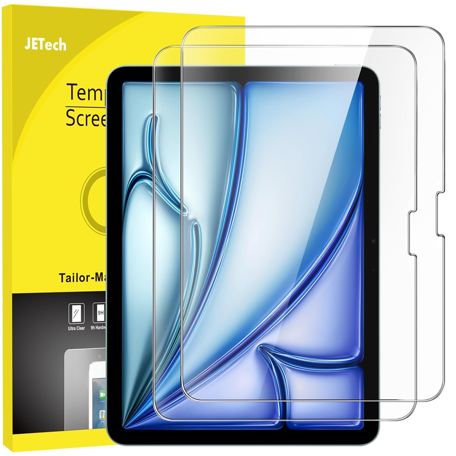 JETech Gehard glas voor iPad Air 11 inch M4/M3/M2, 2 stuks | Voor 2026/2025/2024 model, transparant, HD, krasbestendig, displaybescherming