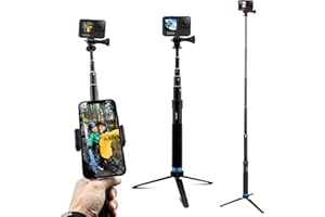 AuyKoo - Palo para Selfie, trípode de aleación de Aluminio con Clip para teléfono para GoPro Hero 11 10 9 Black 8 7 6 5 Black GoPro MAX Fusion Insta360 One R 4K dji Pocket 2 Osmo Akaso