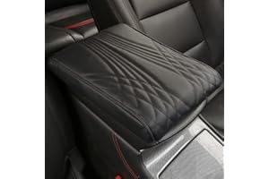 HIDRUO Leather Car Armrest Box Pad, Waterproof Car Armrest Center Console Cover Protector, Universal Arm Rest Cushion Pads for SUV/Truck/Vehicle (Black, Angel pattern)