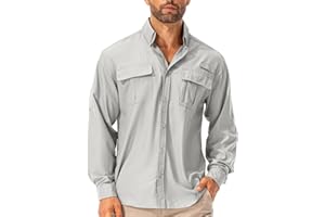 ASFIXIADO Hemd Herren Safari UPF50+ UV Schutz Wanderhemd Herren Langarm Funktionshemd Outdoorhemd Atmungsaktiv Schnelltrocknend Casual Button Down Shirts