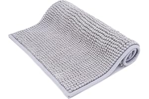 ROSMARUS 43 × 61 cm Bobble Chenille Quick Dry Bath Mat, Non-slip Bathroom Mats Machine-washable, Shower Water Absorbent Thick Bath Rug for Bathroom, Tub,Light Grey