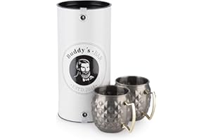 Buddy´s Bar - 2 Tazas de Mula de Moscú, 500 ml, Tazas de Acero Inoxidable con Estructura de piña, Taza de cóctel Incl. Caja de Regalo, Juego de 2, Acero Inoxidable Antiguo