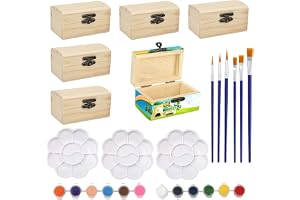 OUTALIZ Mini skattkista, träpysselset, trälåda, liten, 6 stycken mini skattkista, 9 x 5,5 x 5 cm, rektangulär trälåda, med fä