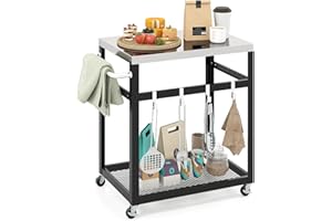 TANGZON Outdoor Grill Dining Cart, Movable Pizza Oven Trolley with 4 Universal Casters, Stainless Steel Top, Side Handle & Rack, Metal BBQ Cart Food Prep Station (2 tier, 84 x 50 x 84 cm)