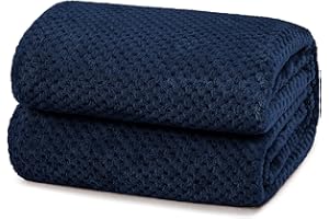 Yebeda Manta Waffle 130 x 170 cm, Manta para Sofa Polar Cálida Cama de Franela Super Suave, Acogedora y Aómoda, Azul Marino