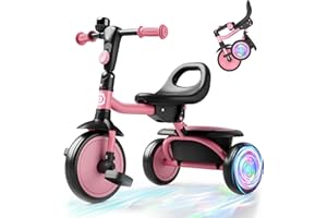 besrey Triciclo para niños con ruedas flash para edades de 18 meses a 5 años, triciclo para niños pequeños con campana, regalo para niños de 2 a 5 años, regalo y juguete para niños y niñas, triciclo