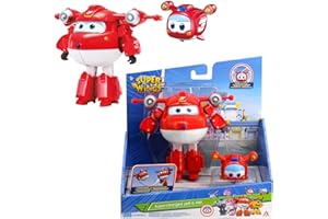 Super Wings Transforming Flugzeug Supercharged und Super Pet Jett, Spielzeug für Kinder ab 3 Jahren, verwandelbare mit Bewegungs- und Leuchtfunktion, Rot