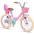 Glerc Maggie 12 14 16 20 Inch Kids Bike for 2-13 Years Old, Girls Bicycle with Doll-Seat & Basket & Stabilisers & Kickstand, Multiple Colors