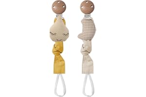 PomeloBaby Schnullerband Baby Schnullerkette Stoff - 2 Stück stillvolle und praktische Schnullerketten für Babys - Mädchen und Jungen Nuckelkette zur Geburt Taufe Babyparty