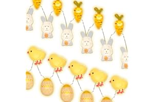 Vanthylit Set of 2 Easter Lights 3M 30 LED Easter Egg Chicken Bunny and Carrot Fairy Lights Battery Operated Decorative Lights for Bedroom Home Party Table Decorations (Warm White)