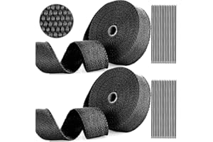ALETO 30m Schwarz Hitzeschutzband Auspuffband mit Kabelbinder für Motorrad Fächerkrümmer Thermoband Krümmerband
