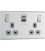 BG Electrical Double Switched Wall Plug Socket With Fast Charge USB A And USB C Charging Ports