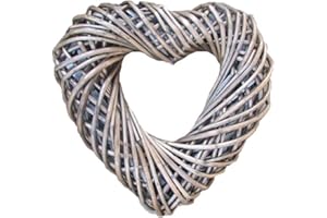 Wrenbury Hanging Heart Wreath Wicker Summer Decoration 30cm - Medium Door Outdoor to Decorate Garland Silver Willow Wreath Spring Door Garland - Front Door Wreath