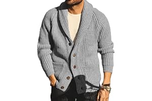 Runcati Mens Cardigan Knitted Chunky Jacket Shawl Collar Cable Knit Loose V Neck Knitwear Outerwear
