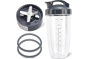 FEILIFAN 5 pezzi di ricambio per frullatore estrattore lama e tazza da 32 once per NutriBullet serie 600w e 900w, include 1 coperchio flip-top to go e 2 guarnizioni in gomma