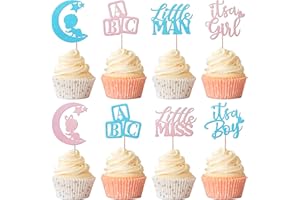 Xsstarmi 24 Pack Boy or Girl Cupcake Toppers Glitter It's a Girl Cupcake Picks It's a Boy Gender Reveal Cake Decoration for Pink or Blue Baby Shower Birthday Party Decorations Supplies