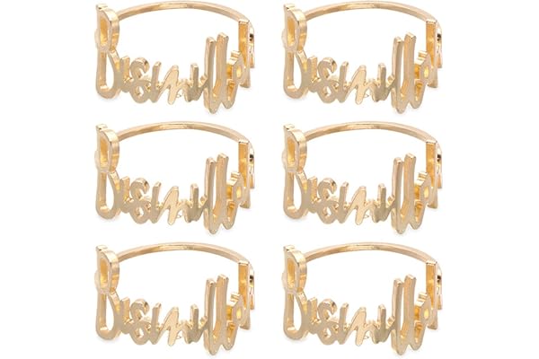 Podanfamty Lot de 6 Ronds de Serviette en métal doré Bismillah avec Lettres de l'alphabet et Boucles de Serviette pour Mariage, fête, Noël, Thanksgiving (d'or)
