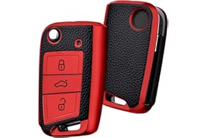 OATSBASF Etui na kluczyki samochodowe VW, kompatybilne z VW Golf 7, etui na klucze, etui na klucze, do VW Polo, Skoda, Tiguan, MK7, 3 przyciski (czerwone)