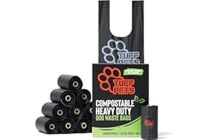 Tuff Pets Biodegradable Dog Poo Bags With Handles - Heavy Duty Dog Bags - 12 Premium Compostable Dogs Poop Bag Rolls - 50% Thicker, 50% Stronger Dogs Waste Bags