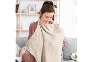 XNBTFK Breastfeeding Cover,Cotton Soft Breast Feeding Cover for Mum, Adjustable Strap Nursing Cover Breastfeeding Multi Use Car Seat Stroller Cover(Khaki)