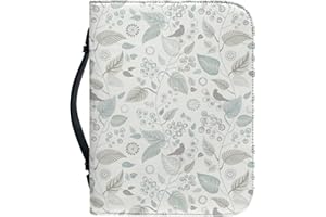 Kuiaobaty White Small Book Cover with Zipper and Handle 9"x6", Leaves Birds Print Bible Book Covers Protective Bags Holds & Protects